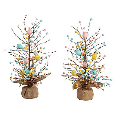 nearly natural 24-Inch Pre-Lit Artificial Easter Egg Twig Tree with LED Lights - Set of 2