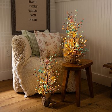 nearly natural 24-Inch Pre-Lit Artificial Easter Egg Twig Tree with LED Lights - Set of 2