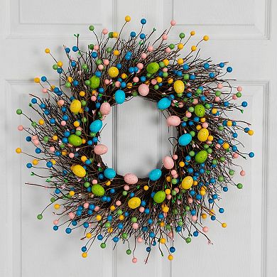 nearly natural 24-Inch Artificial Easter Egg Twig Wreath