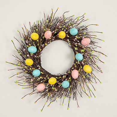 nearly natural 20-Inch Artificial Pastel Easter Egg Twig Wreath