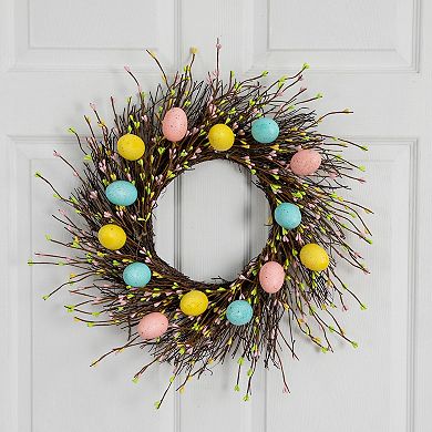 nearly natural 20-Inch Artificial Pastel Easter Egg Twig Wreath