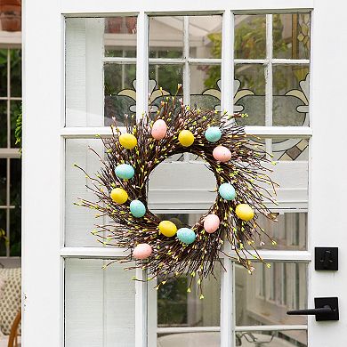 nearly natural 20-Inch Artificial Pastel Easter Egg Twig Wreath