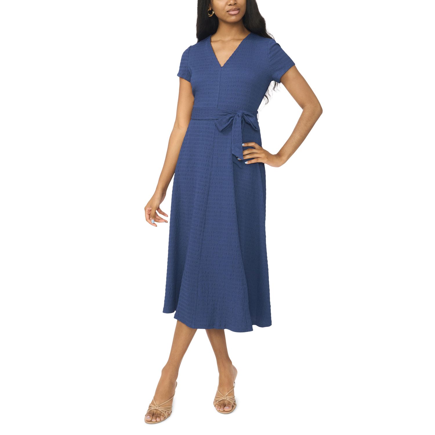 Женское платье MSK Short Sleeve V-Neck Tie Waist Midi — фото 1
