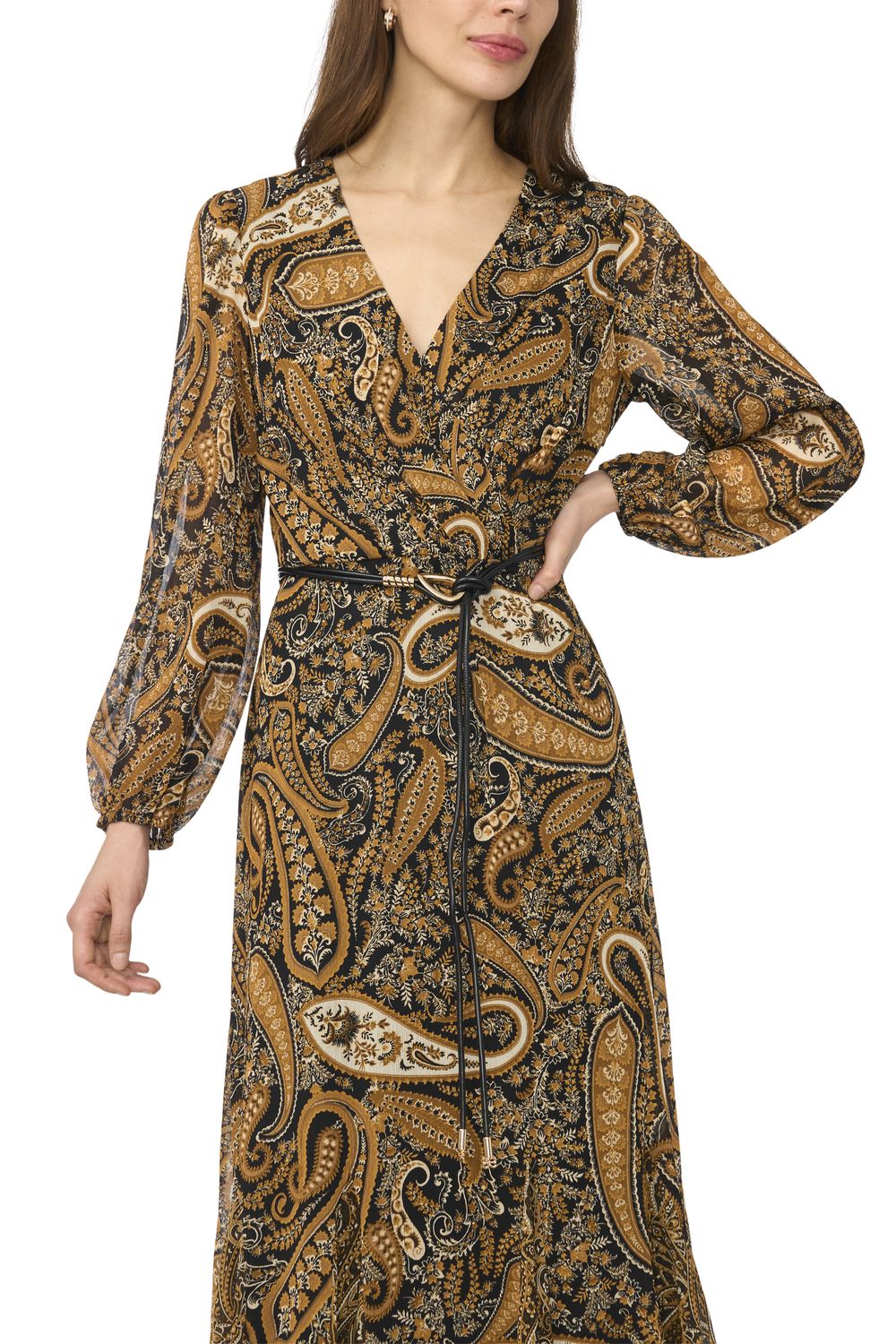 Женское платье MSK Long Sleeve Surplice Maxi Dress with Godets & Belt Trim — фото 3