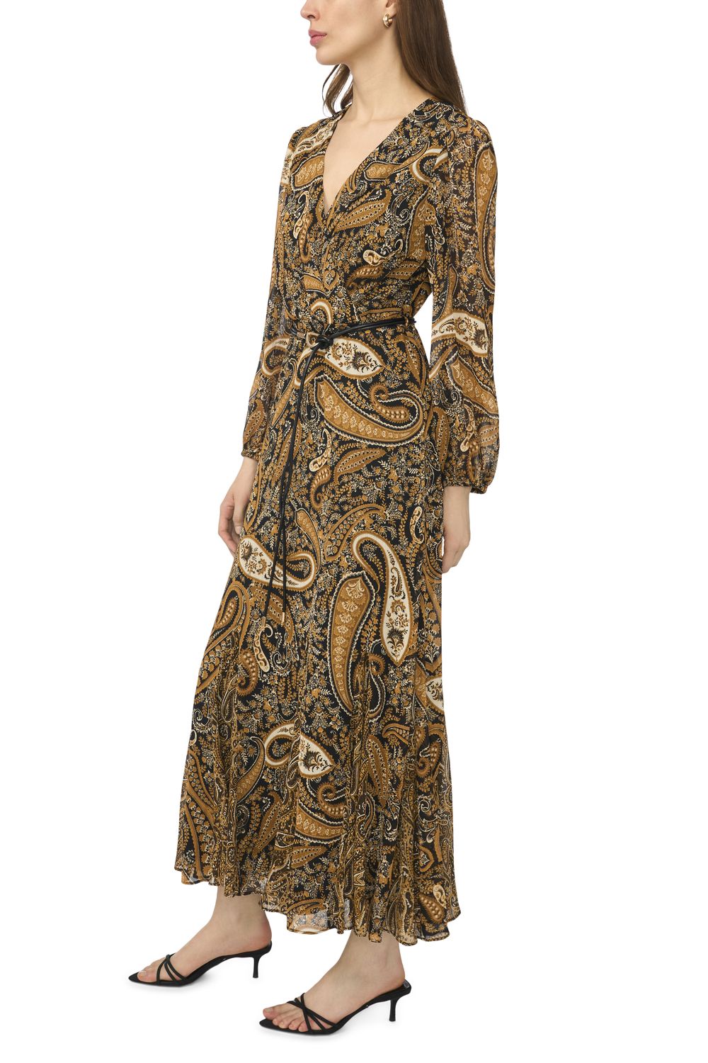 Женское платье MSK Long Sleeve Surplice Maxi Dress with Godets & Belt Trim — фото 4