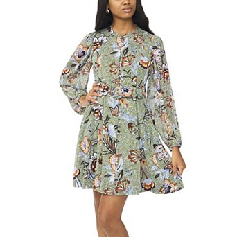 Women's MSK Long Sleeve Belted Dress with Buttons