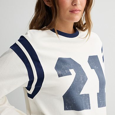 Juniors' SO® Varsity Long Sleeve Crew Neck Top