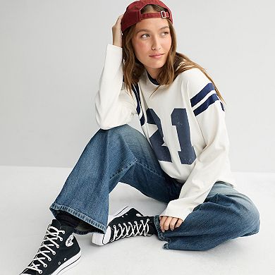 Juniors' SO® Varsity Long Sleeve Crew Neck Top