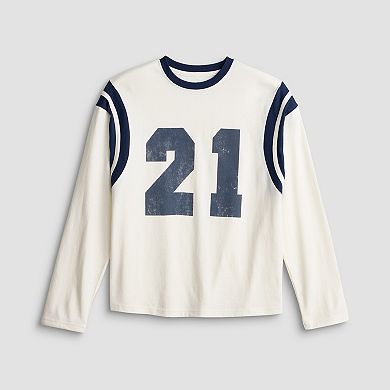 Juniors' SO® Varsity Long Sleeve Crew Neck Top