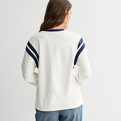 Juniors' SO® Varsity Long Sleeve Crew Neck Top