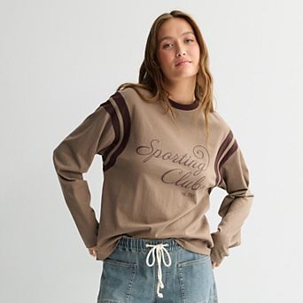 Juniors' SO® Varsity Long Sleeve Crew Neck Top