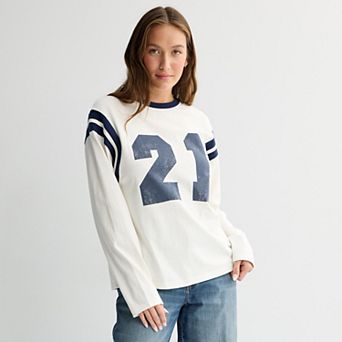 Juniors' SO® Varsity Long Sleeve Crew Neck Top