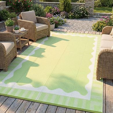 Fashionwu Modern Simple Reversible Garden Decor Waterproof Bordered Bordered UV Resistant Area Rug
