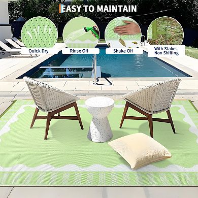 Fashionwu Modern Simple Reversible Garden Decor Waterproof Bordered Bordered UV Resistant Area Rug