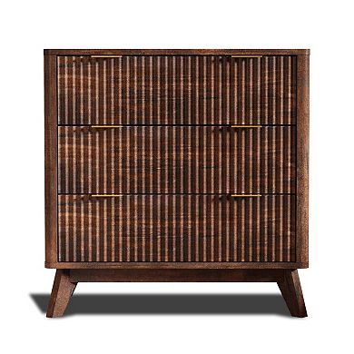 32" Modern Fluted Nightstand with 3 Drawers, 32" Tall Wood Bedside Table for Bedroom, Living Room
