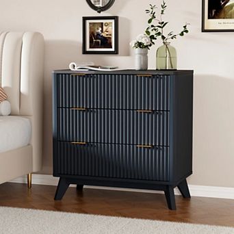 32" Modern Fluted Nightstand with 3 Drawers, 32" Tall Wood Bedside Table for Bedroom, Living Room