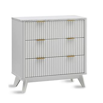 32" Modern Fluted Nightstand with 3 Drawers, 32" Tall Wood Bedside Table for Bedroom, Living Room