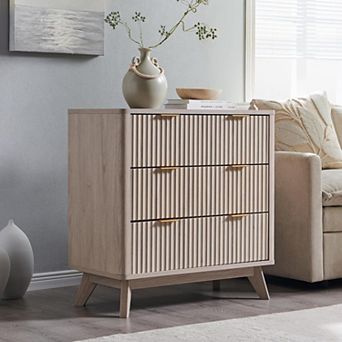 32" Modern Fluted Nightstand with 3 Drawers, 32" Tall Wood Bedside Table for Bedroom, Living Room