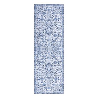 Vintage Floral Low Pile Washable Rug - Non-Slip Distressed Floor Cover for Living Room, Bedroom