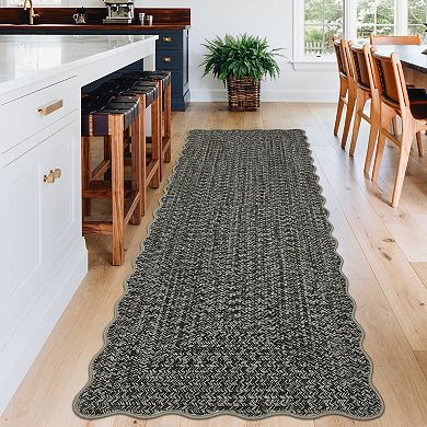 Printed Rug with Braided Pattern on it, Scalloped Washable Runner Rugs for Entryway Non Slip Carpet