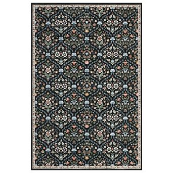 Vintage Floral Trellis Low Pile Rug - Non-Slip, Machine Washable, for Living Room & Bedroom