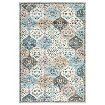 Vintage Floral Trellis Low Pile Rug - Non-Slip, Machine Washable, for Living Room & Bedroom
