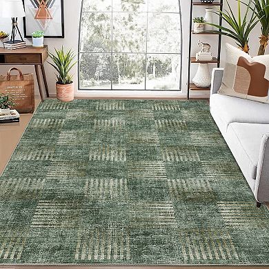 Modern Washable Rugs - Stain-Resistant Checkered Abstract Large Carpet, Non-Slip Backing