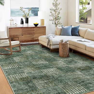 Modern Washable Rugs - Stain-Resistant Checkered Abstract Large Carpet, Non-Slip Backing