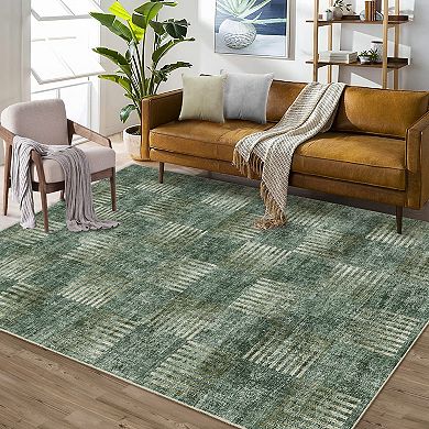 Modern Washable Rugs - Stain-Resistant Checkered Abstract Large Carpet, Non-Slip Backing