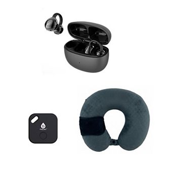 Ultimate Travel Essentials Bundle Wireless Earbuds, Purtag Tracker & Memory Foam Travel Pillow Set