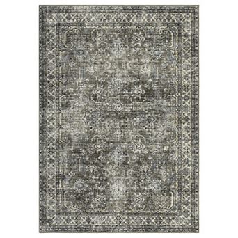 Vintage Floral Low-Pile Area Rug - Stain Resistant, Non-Shedding Washable Carpet for Living Room