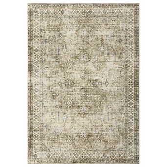 Vintage Floral Low-Pile Area Rug - Stain Resistant, Non-Shedding Washable Carpet for Living Room