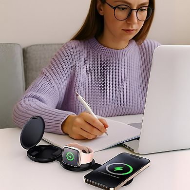 Power & Sound Essentials Bundle 5-in-1 Folding Wireless Charging Station + True Wireless Earbuds