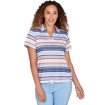 Hearts of Palm Women's Smooth Sailing Printed Poly Slub Short Sleeve Polo Blouson Top