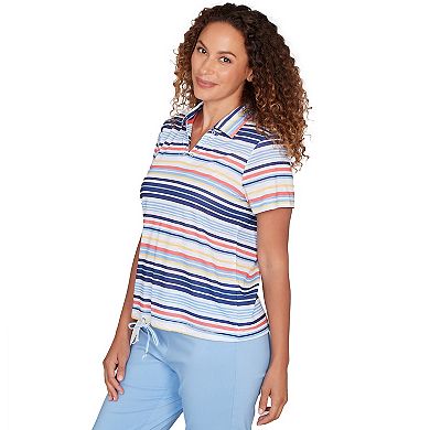 Hearts of Palm Women's Smooth Sailing Printed Poly Slub Short Sleeve Polo Blouson Top