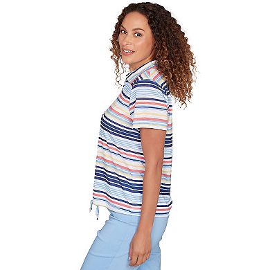 Hearts of Palm Women's Smooth Sailing Printed Poly Slub Short Sleeve Polo Blouson Top