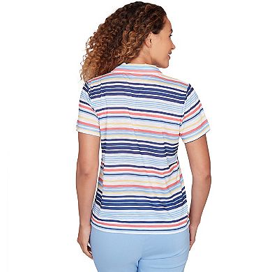 Hearts of Palm Women's Smooth Sailing Printed Poly Slub Short Sleeve Polo Blouson Top