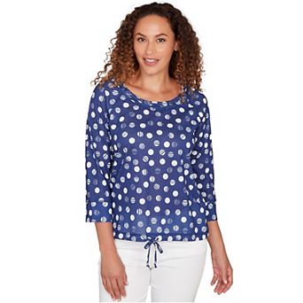 Hearts of Palm Women's Smooth Sailing Printed Poly Slub 3/4 Sleeve Grommet Neck Blouson