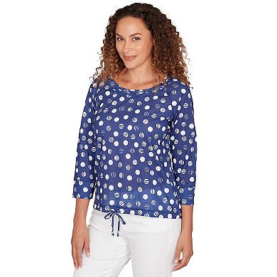 Hearts of Palm Women's Smooth Sailing Printed Poly Slub 3/4 Sleeve Grommet Neck Blouson
