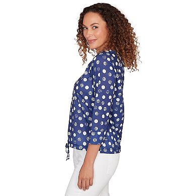 Hearts of Palm Women's Smooth Sailing Printed Poly Slub 3/4 Sleeve Grommet Neck Blouson
