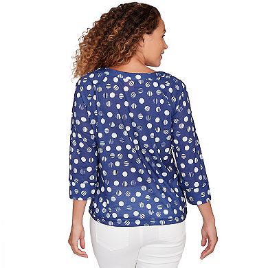 Hearts of Palm Women's Smooth Sailing Printed Poly Slub 3/4 Sleeve Grommet Neck Blouson
