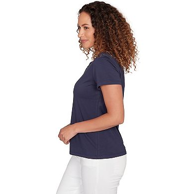 Hearts of Palm Women's Smooth Sailing Solid Short Sleeve Top With Kissing Keyhole Neckline