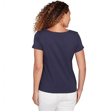 Hearts of Palm Women's Smooth Sailing Solid Short Sleeve Top With Kissing Keyhole Neckline