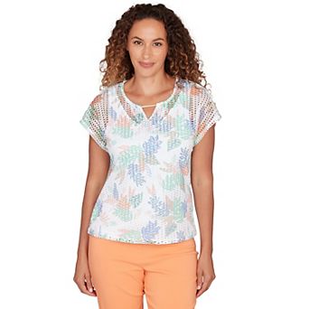 Hearts of Palm Women's All Sun And Games Printed Oval Texture T Sleeve Keyhole Top