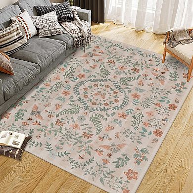 Vintage Floral Butterfly Area Rugs