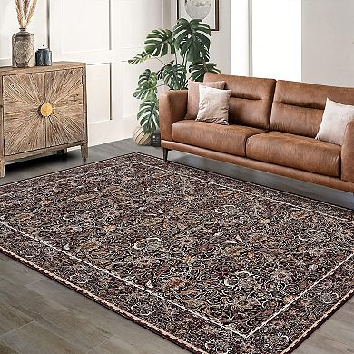 Low Pile Vintage Floral Area Rugs Slip Resistant and Stain Guard
