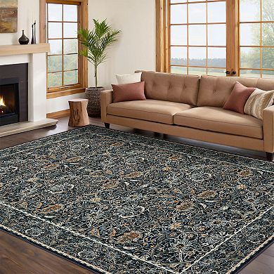 Low Pile Vintage Floral Area Rugs Slip Resistant and Stain Guard