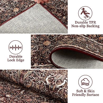 Low Pile Vintage Floral Area Rugs Slip Resistant and Stain Guard