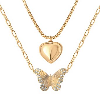 JS Jessica Simpson Heart Butterfly Pendant Necklace Set 16 in