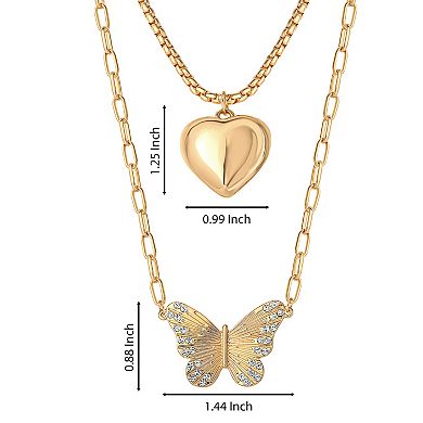 JS Jessica Simpson Heart Butterfly Pendant Necklace Set 16 in